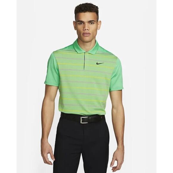 Nike Dri-FiT Tiger Woods ADV Striped Golf Polo XL Spring Green Yellow NEW $90 - Picture 1 of 15